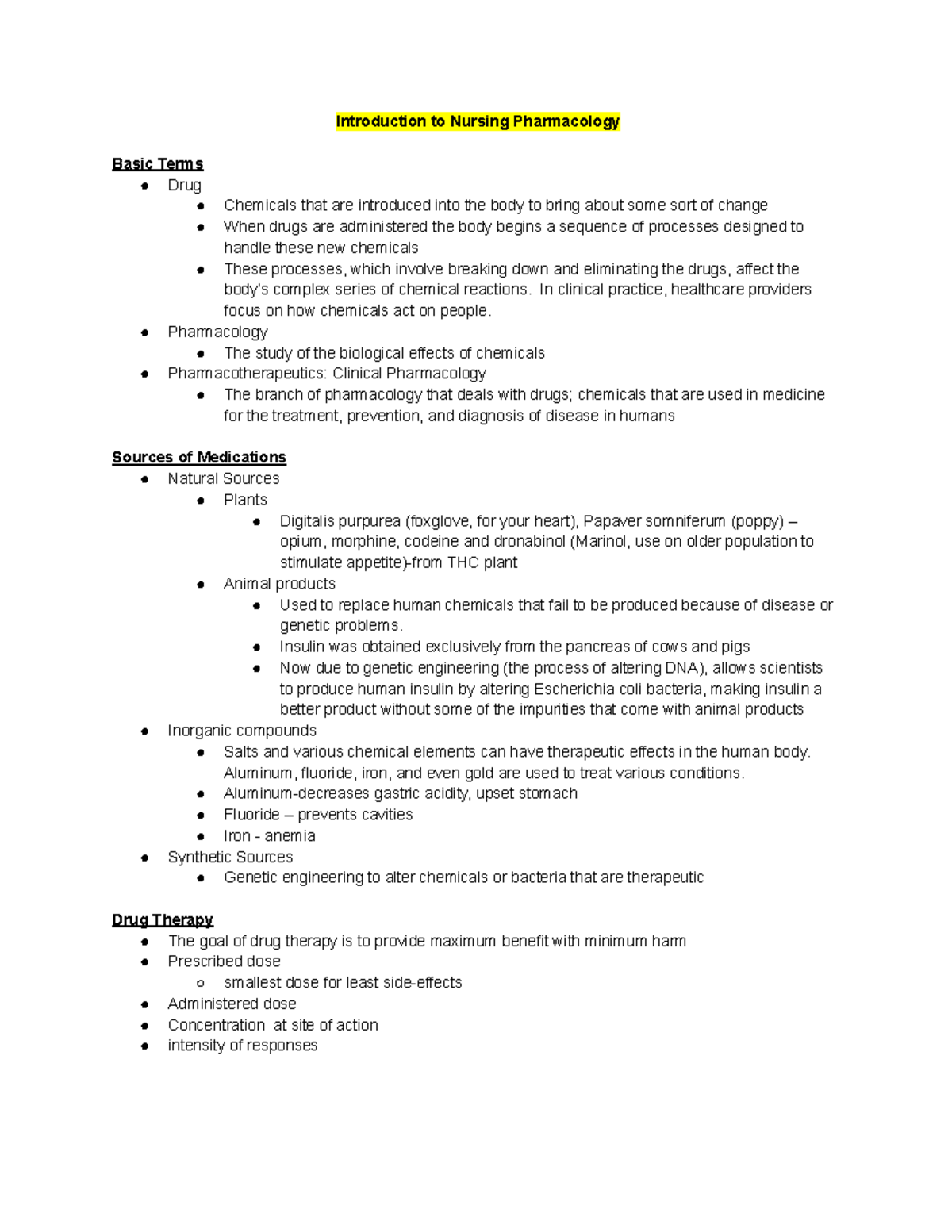 Pharm exam 1 notes - Introduction to Nursing Pharmacology Basic Terms ...