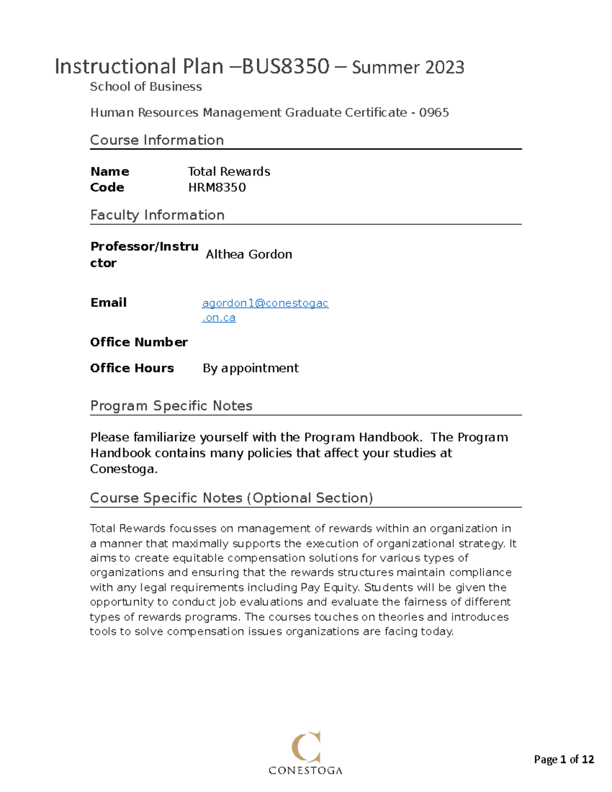 HRM8350 - Total Rewards - School of Business Human Resources Management ...