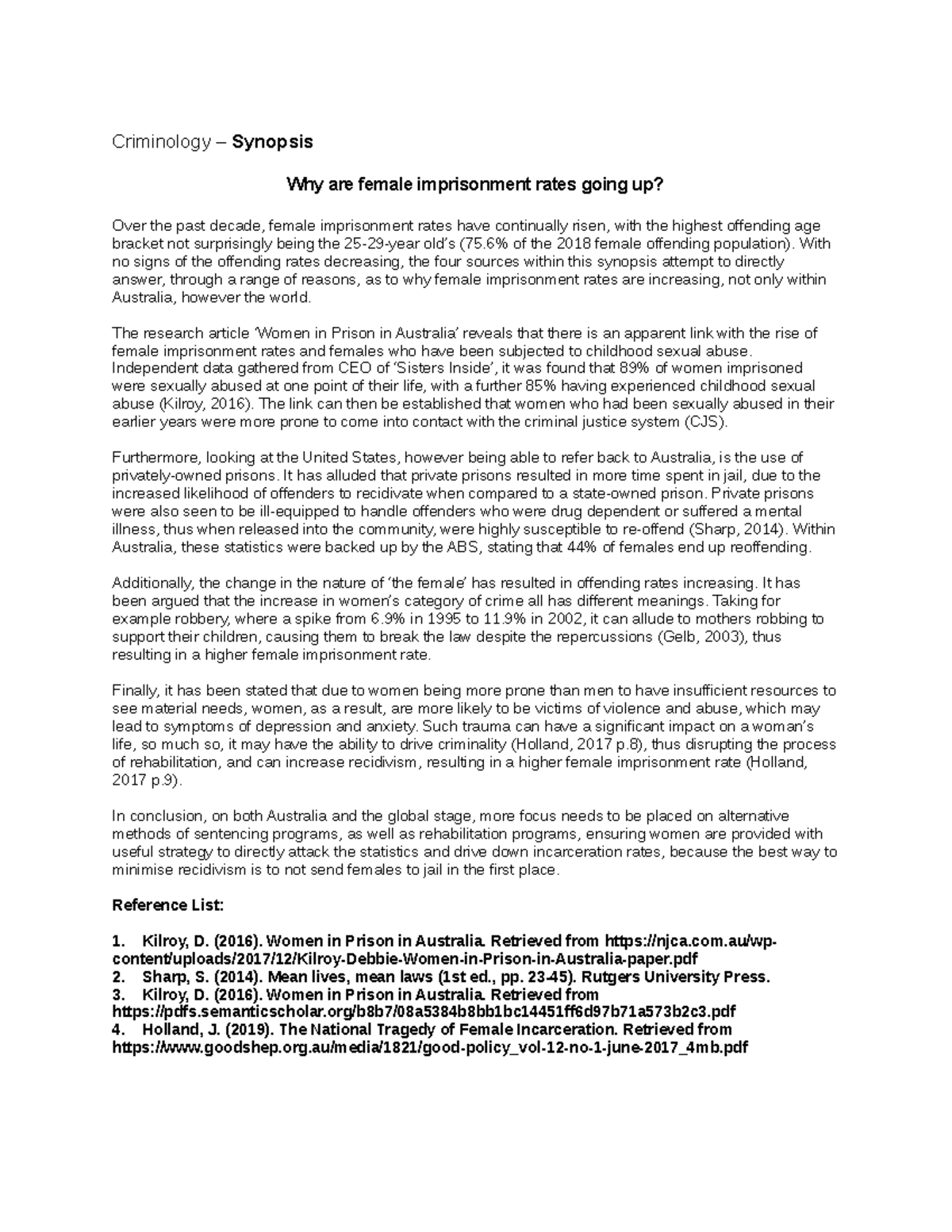 Annotated Bibliography and Synposis - Criminology – Synopsis Why are ...