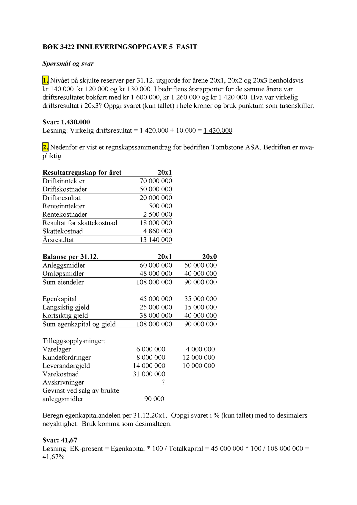 BØK 3422 Arbeidskrav 5 ( Løsningsforslag) - BØK 3422 - BI - Studocu