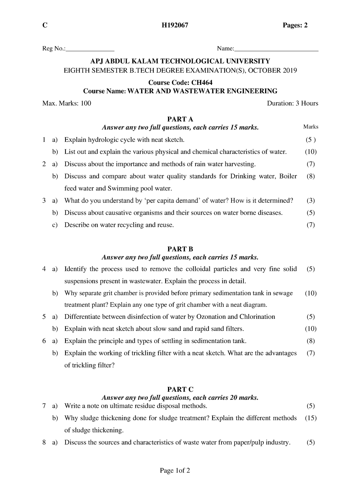 2020 previous year University questions C H192067 Pages 2 Page