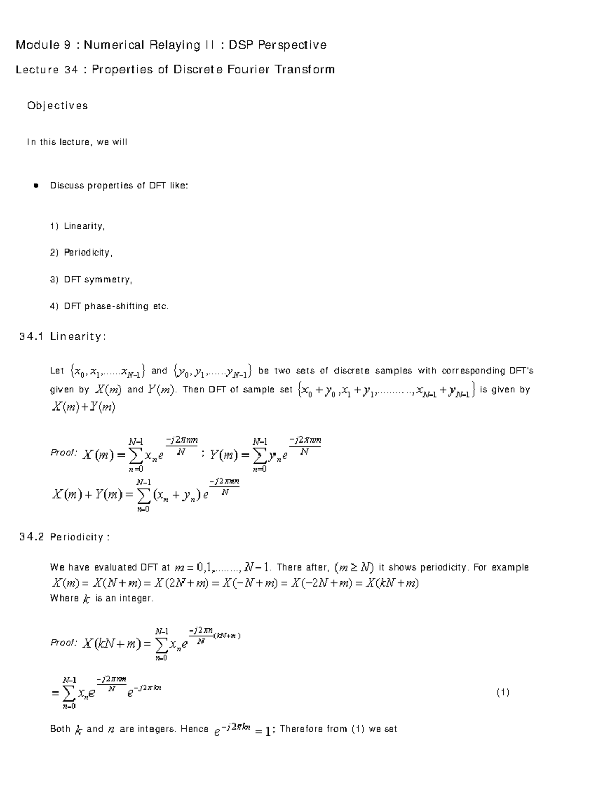 Lecture 34 numerical relaying ii dsp perspective properties of