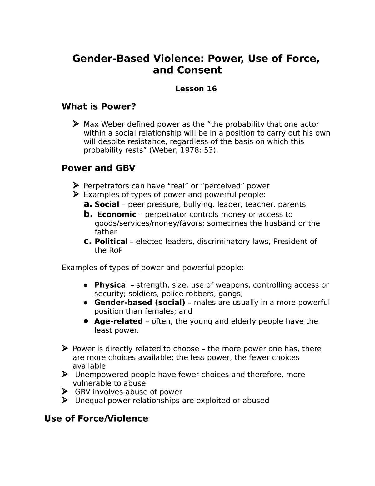 Lesson 16 Gender-Based Violence- Power, Use Of Force, And Consent ...