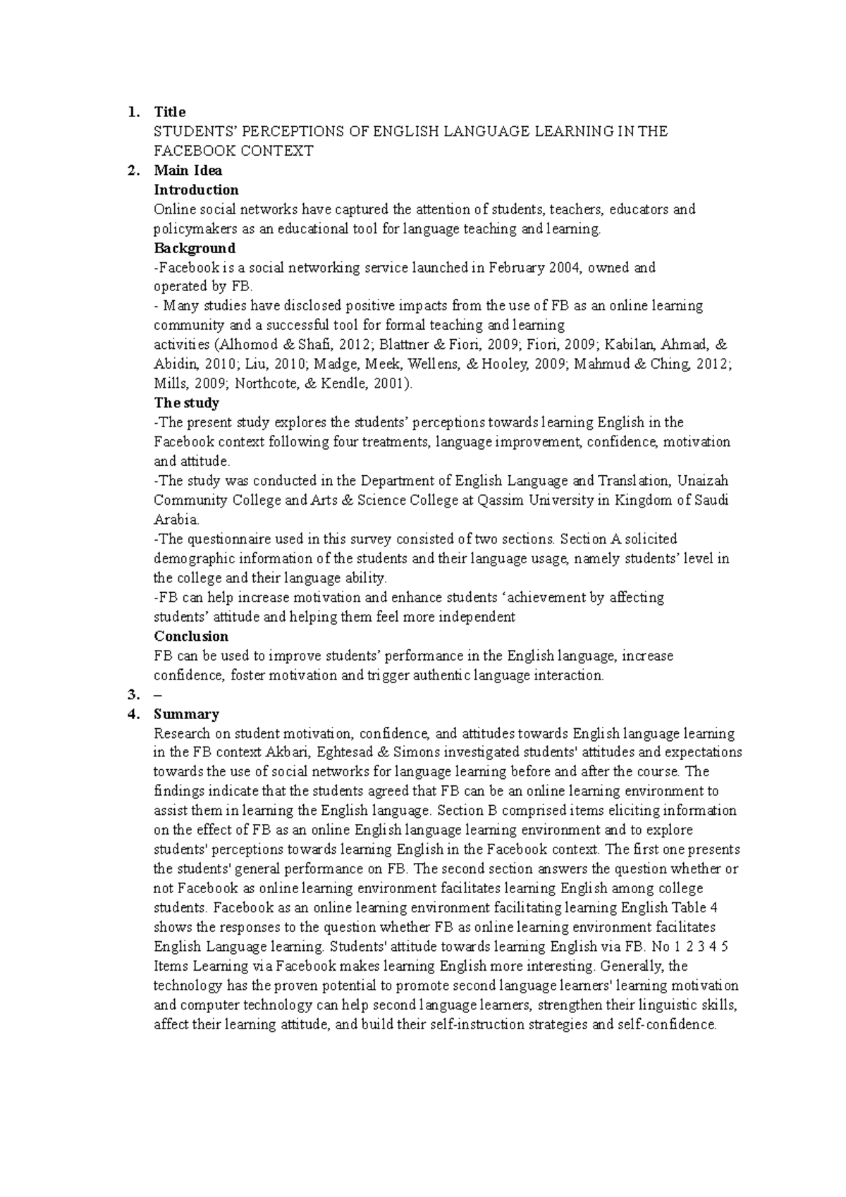 Reading the text - Title STUDENTS’ PERCEPTIONS OF ENGLISH LANGUAGE ...