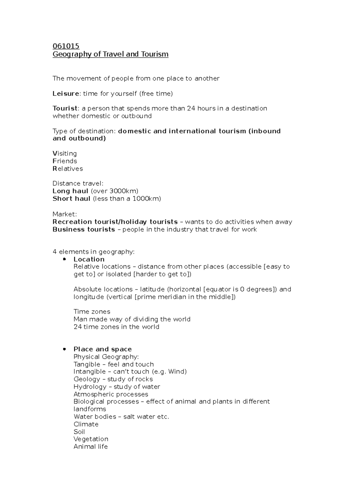 061015 Geography - Lecture notes 3 - 061015 Geography of Travel and ...