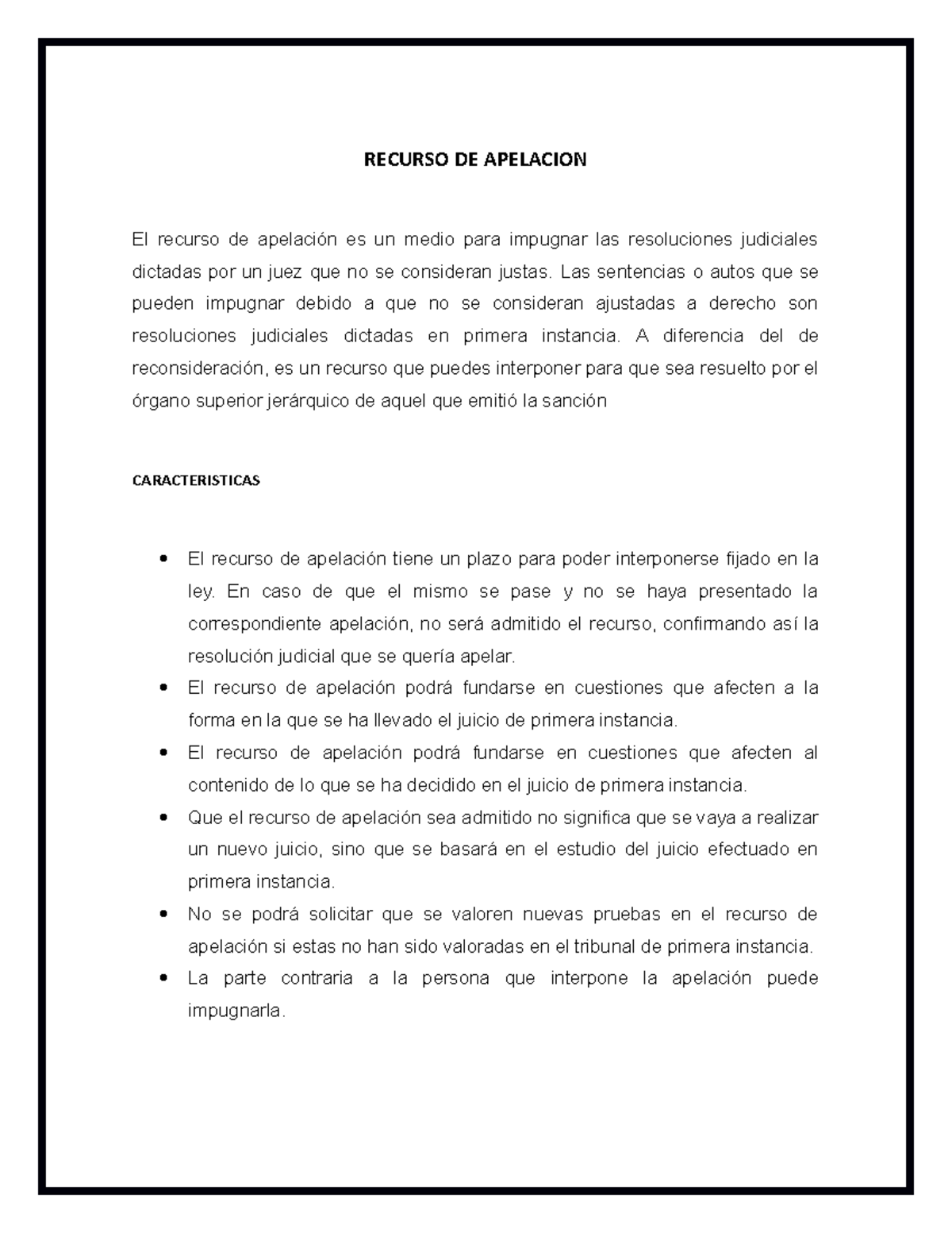 Recurso DE Apelacion - RECURSO DE APELACION El Recurso De Apelación Es ...