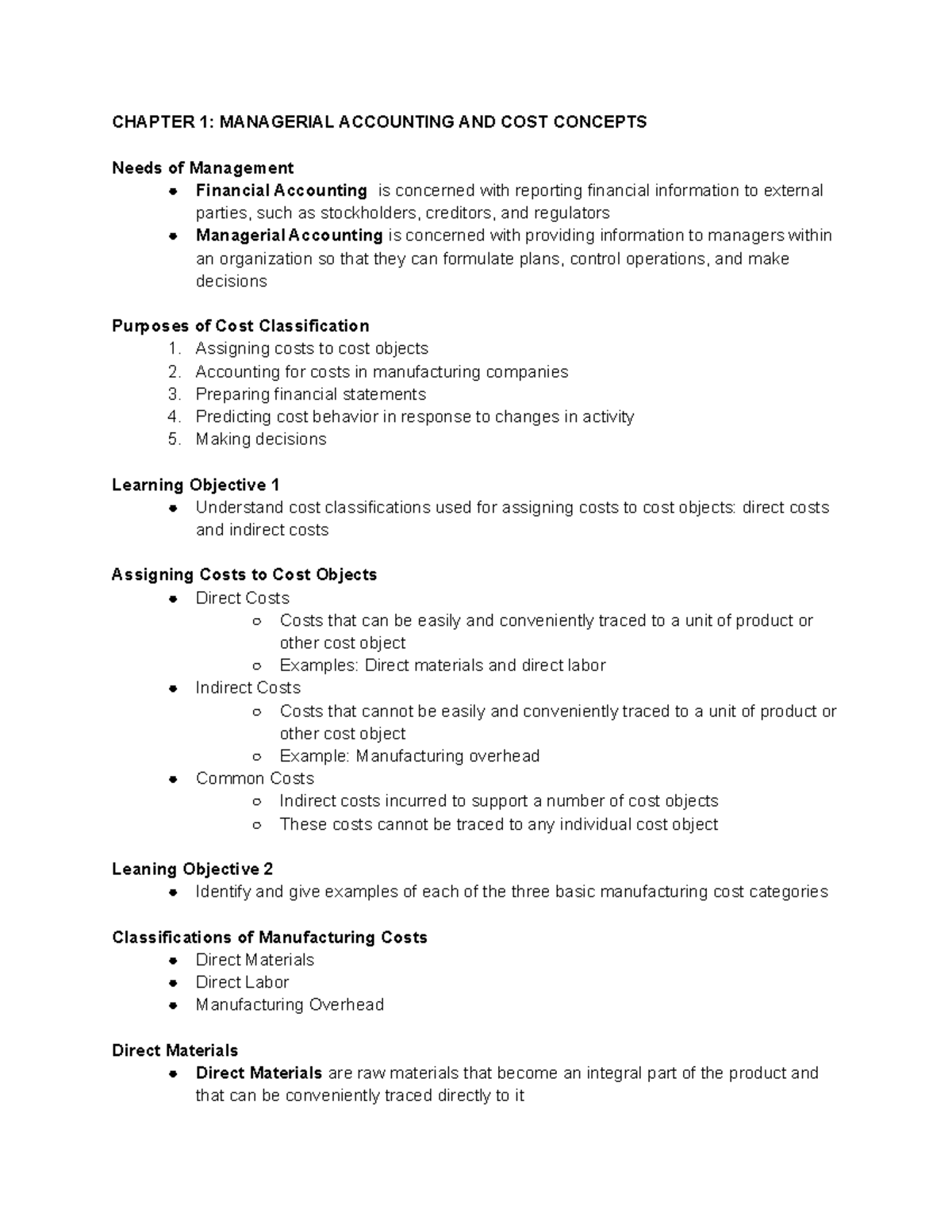 Chapter 1 Managerial Accounting And Cost Concepts CHAPTER 1