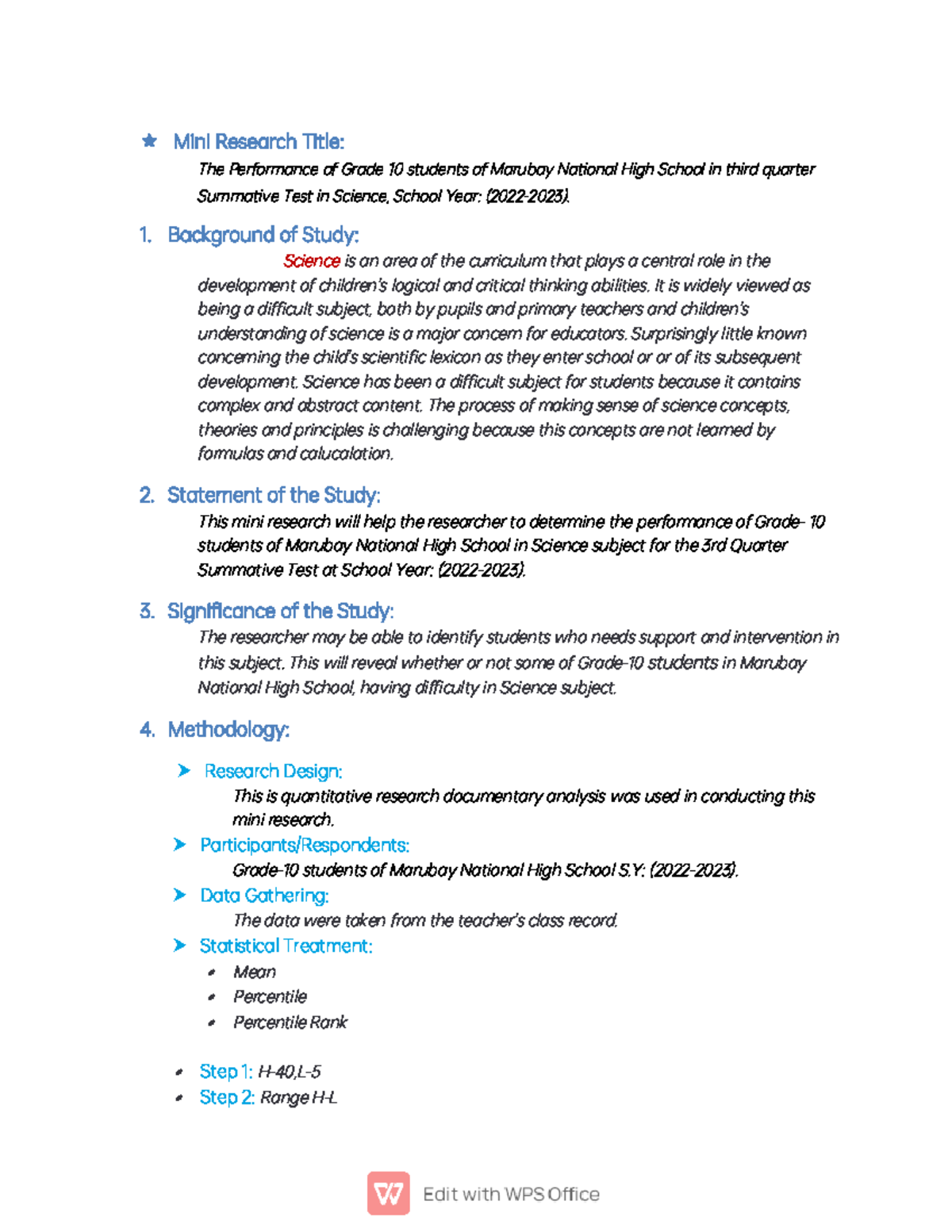 Mini Research T-WPS Office - Mini Research Title: The Performance of ...