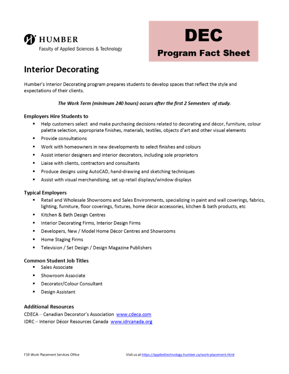 Interior Decorating Program Fact Sheet - WORK 120 - Studocu
