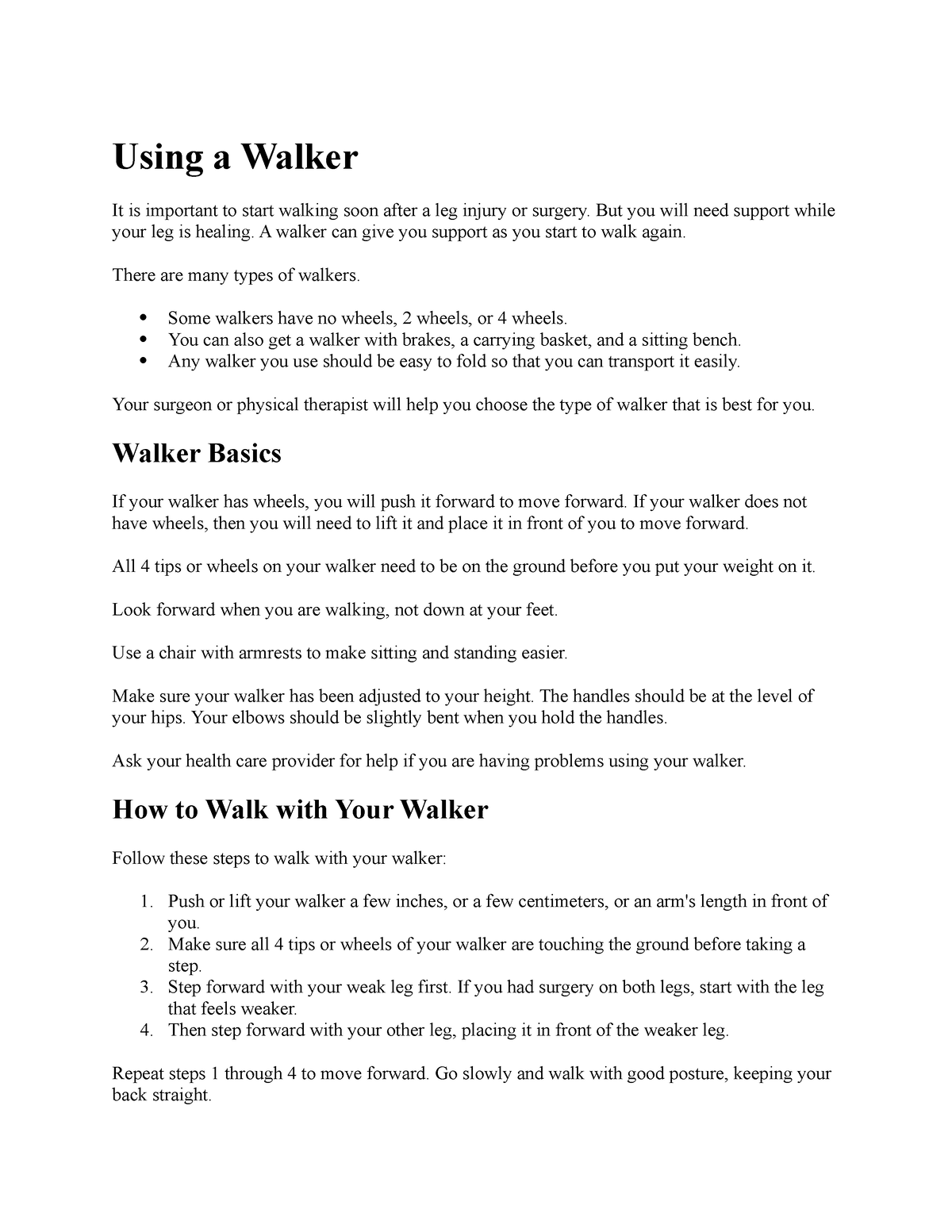 Using a walker - Gerontology Nursing Notes - Using a Walker It is ...