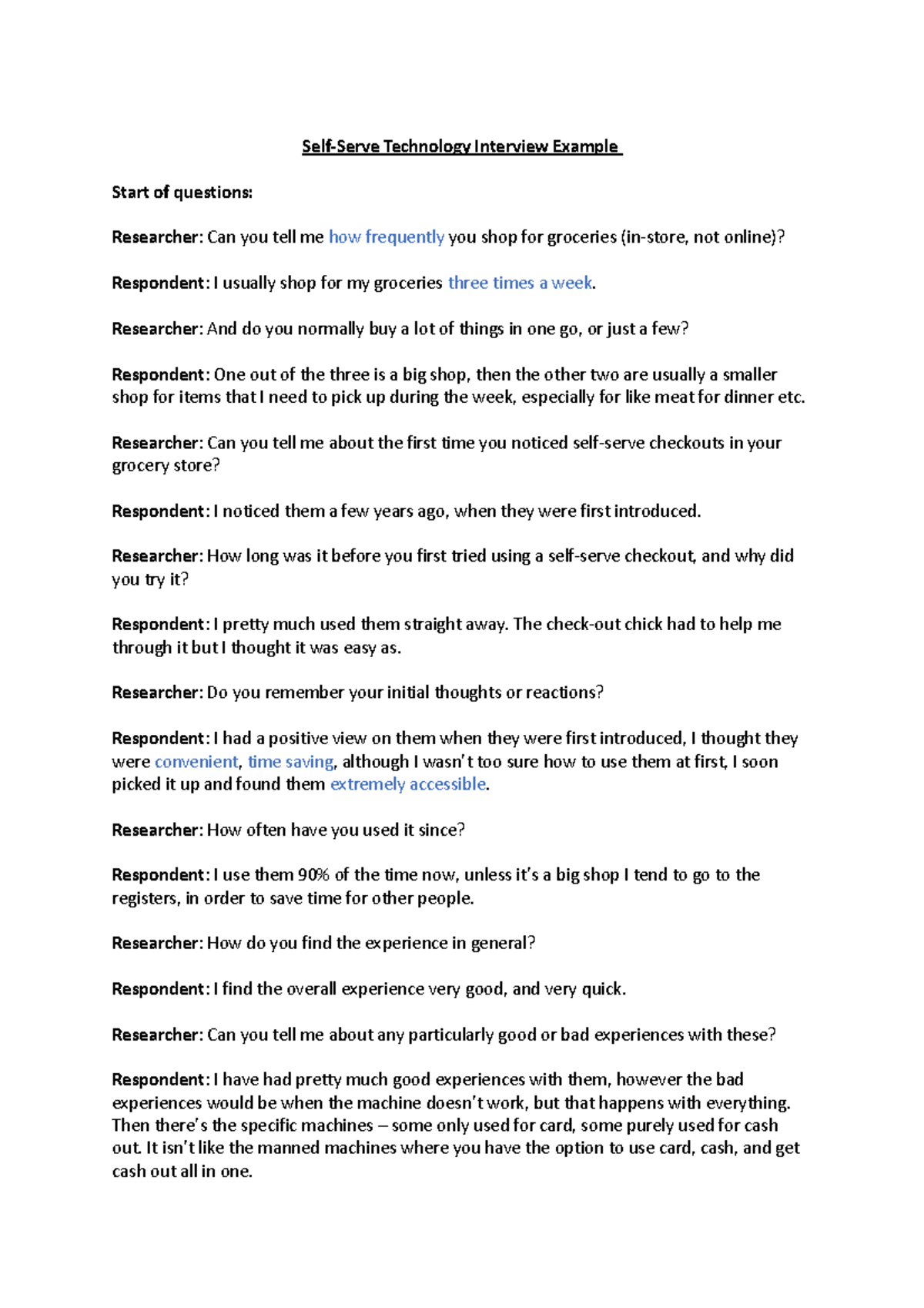 Sample Interview Transcript for Coding - uncoded - Self-Serve ...