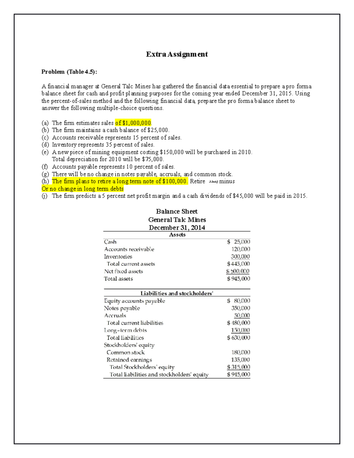 assignment extra information table