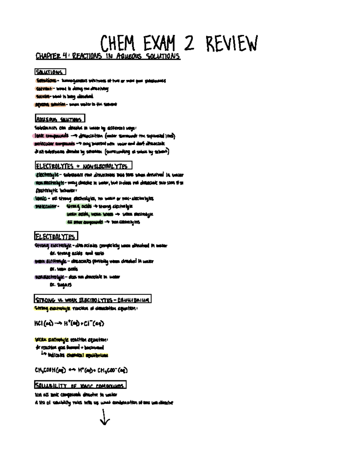 Chem 141 Exam 2 - CHEM EXAM Z REVIEW CHAPTER 4 REACTIONS IN AQUEOUS ...