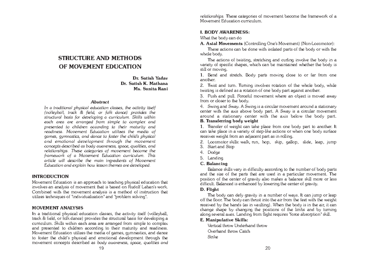 Sports 2017-5 - Structure and Method of Movement Education - STRUCTURE ...