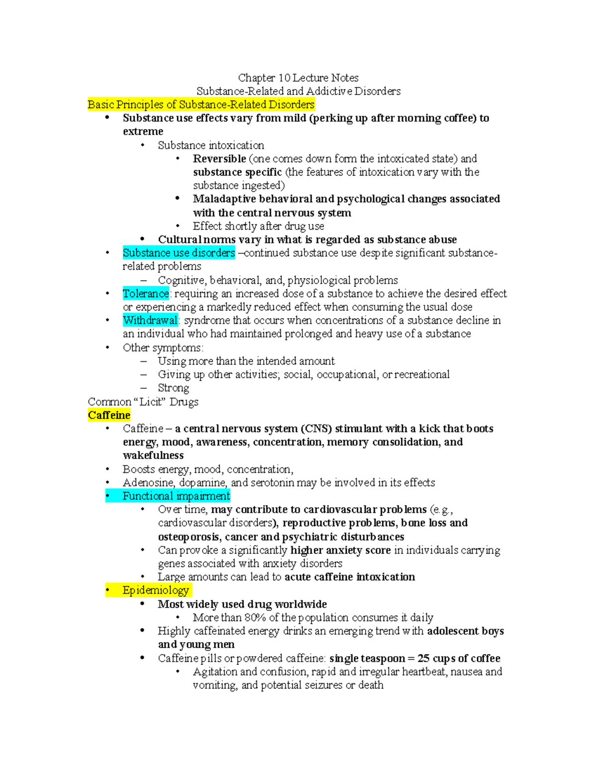 Chapter 10 Handout Summary Abnormal Psychology Chapter 10