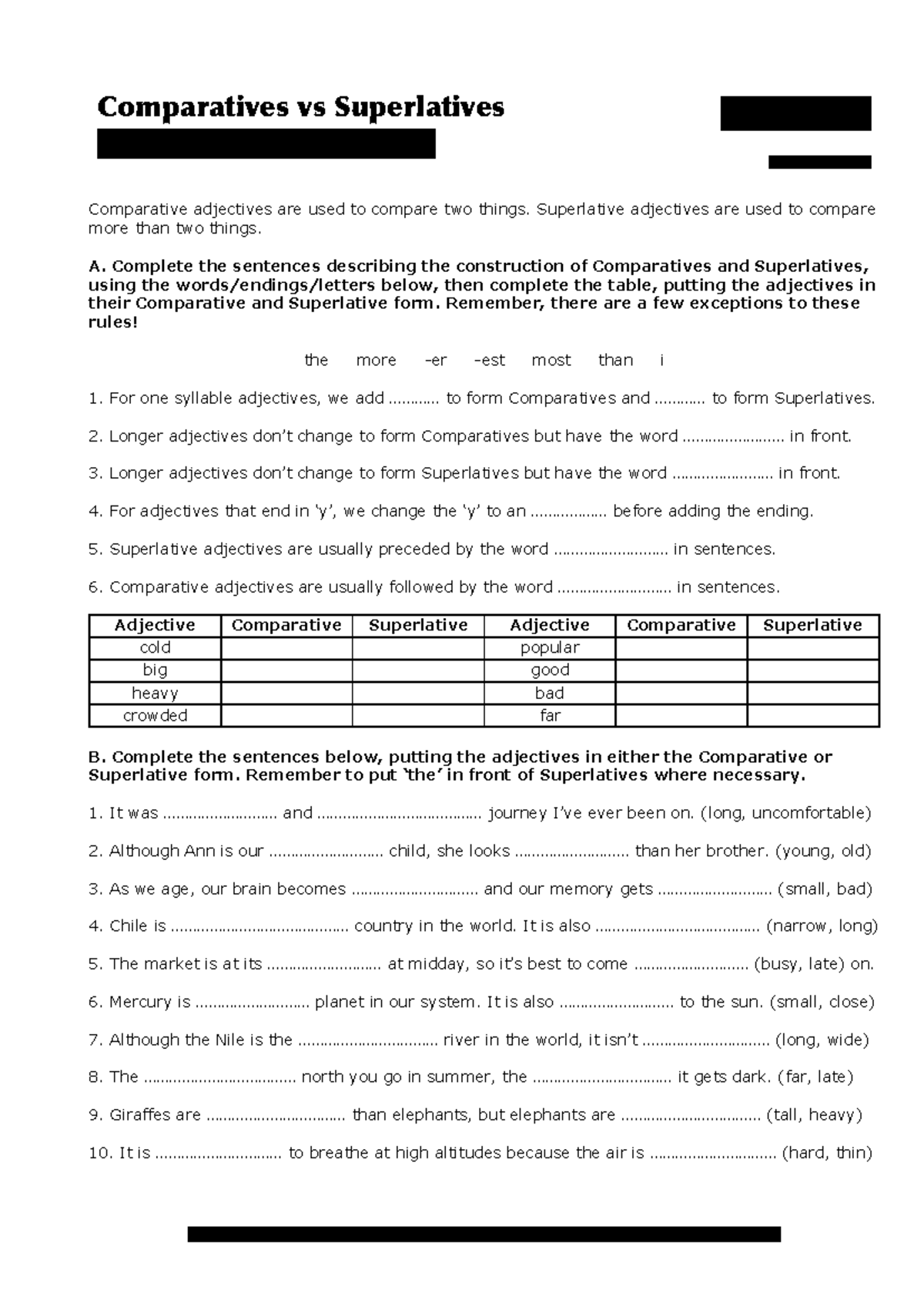 Comparatives-superlatives-activity - A freely photocopiable EnglishClub ...