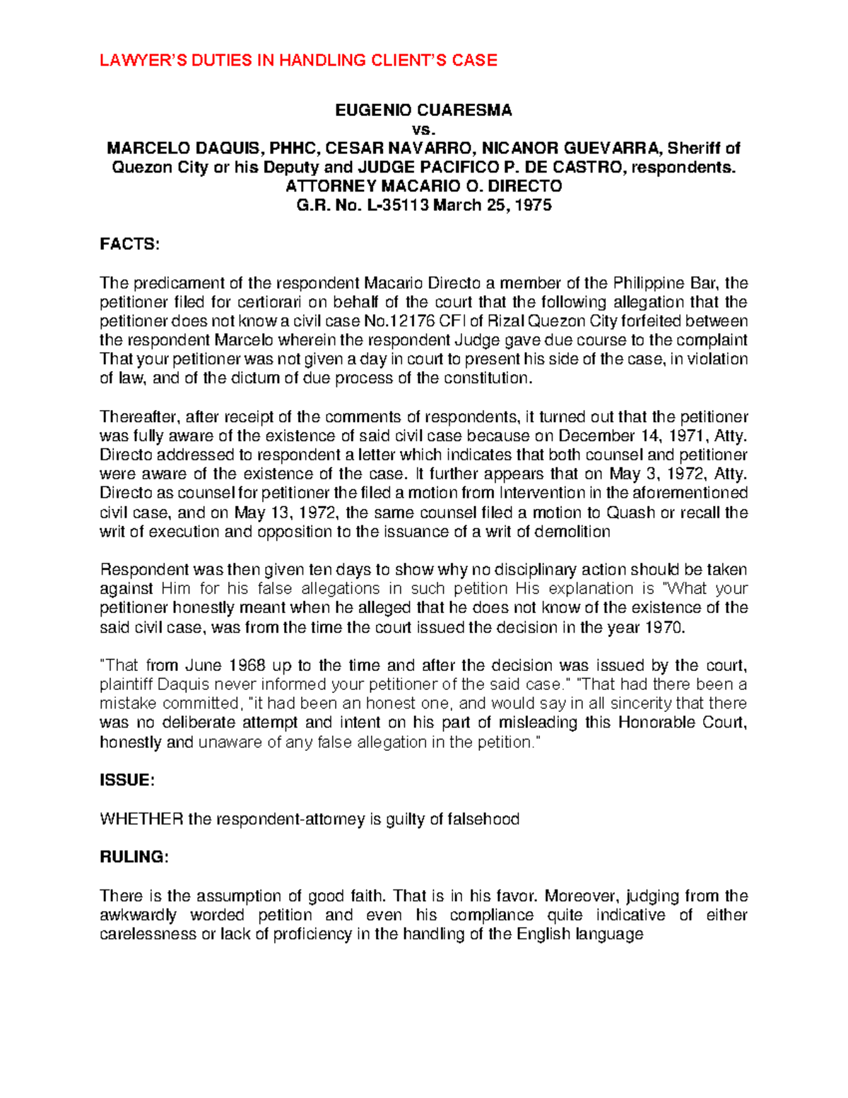 6. Cuaresma vs Daquis, G.R. No. L35113 March 25, 1975 LAWYER’S