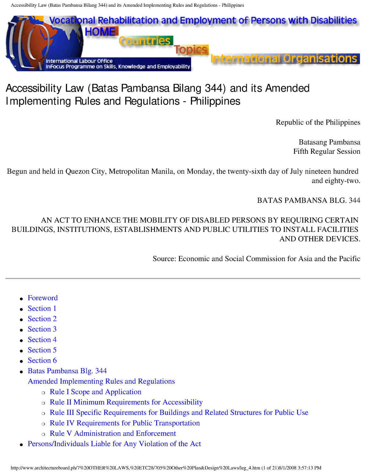 Bp 344 Accessibility Law And Irr Accessibility Law Batas Pambansa Bilang 344 And Its Amended 5053