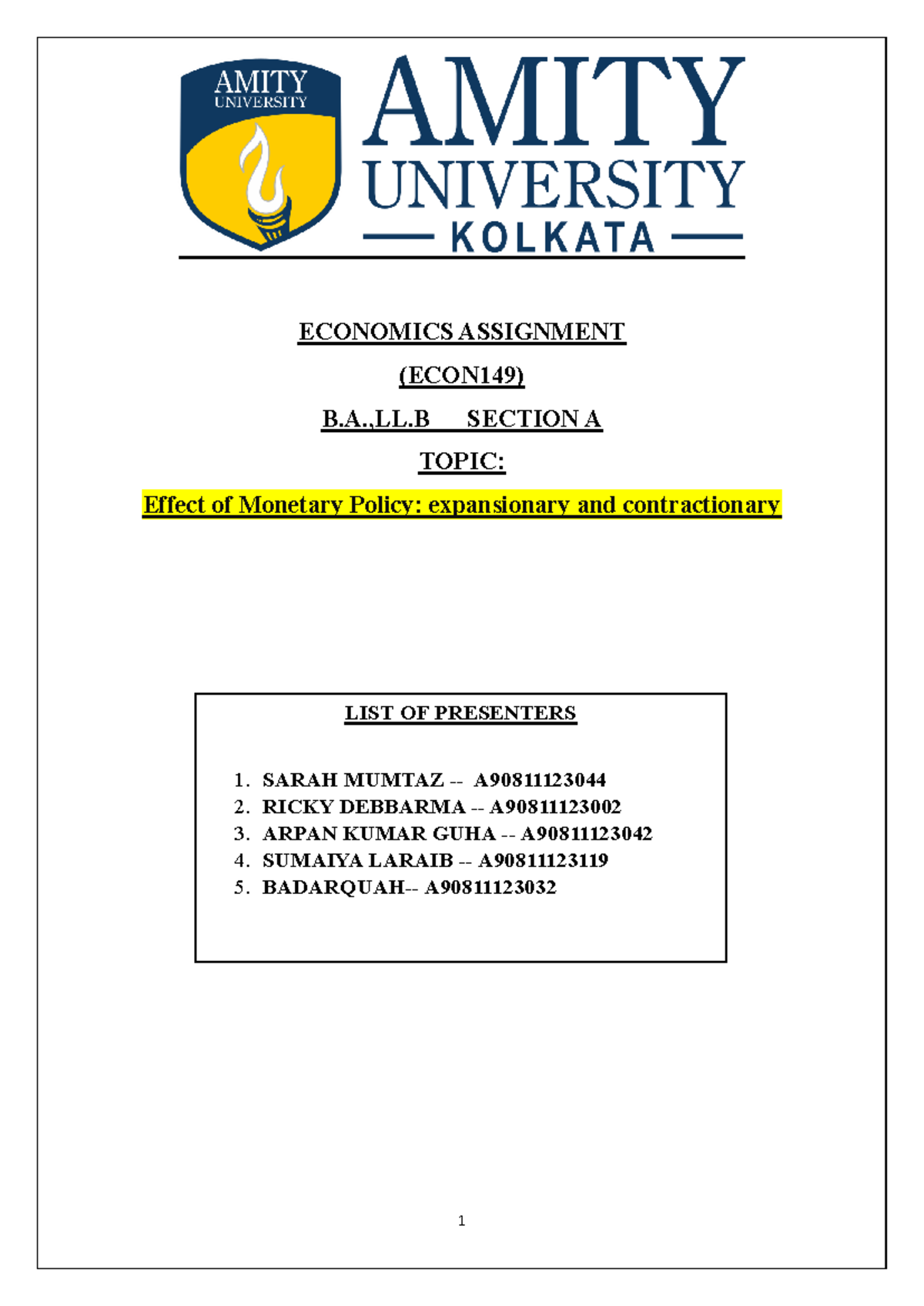 Economics Assignment - ECONOMICS ASSIGNMENT (ECON149) B.,LL SECTION A ...