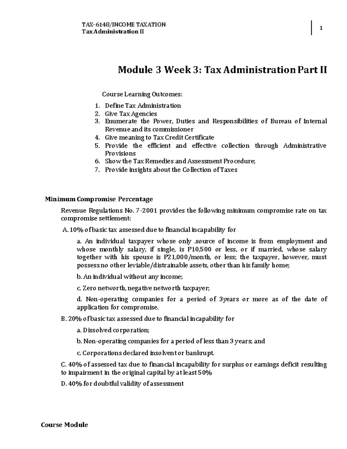 W3 Module 3- Tax Administration Part II - TAX-6148/INCOME TAXATION Tax ...
