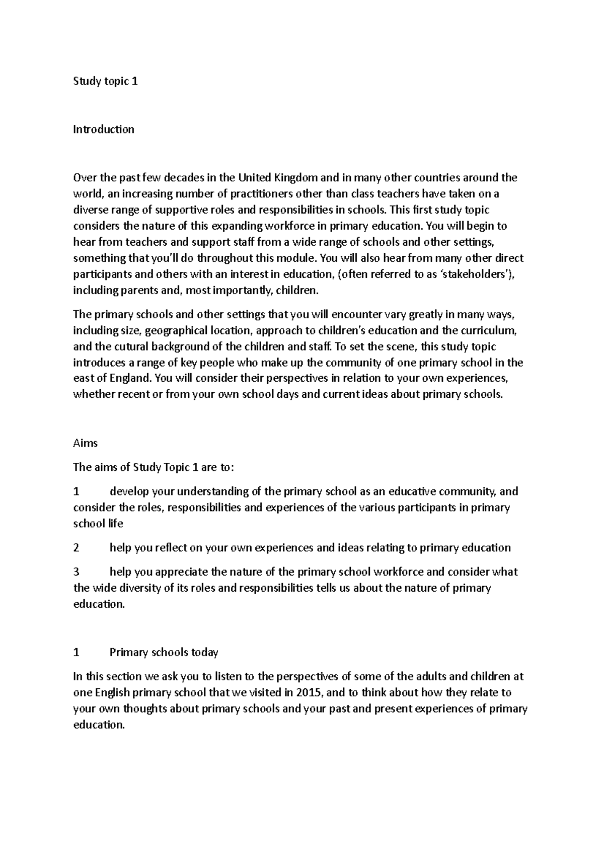 Study topic 1 - intro, 1.1, 1 - Study topic 1 Introduction Over the ...