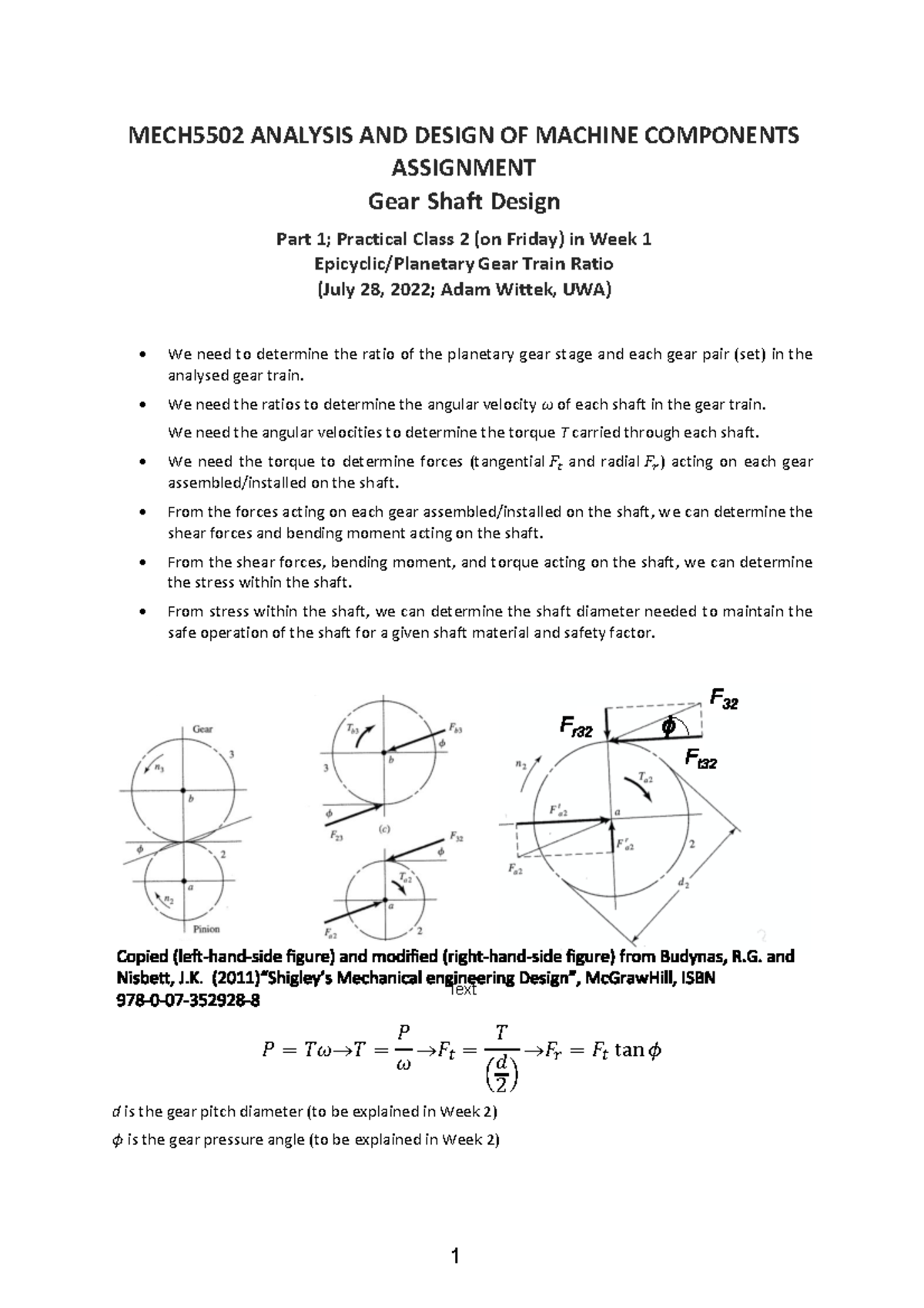 MECH5502 Assignment Gear Train Ratio Week 1 ece 121 Alabama Studocu