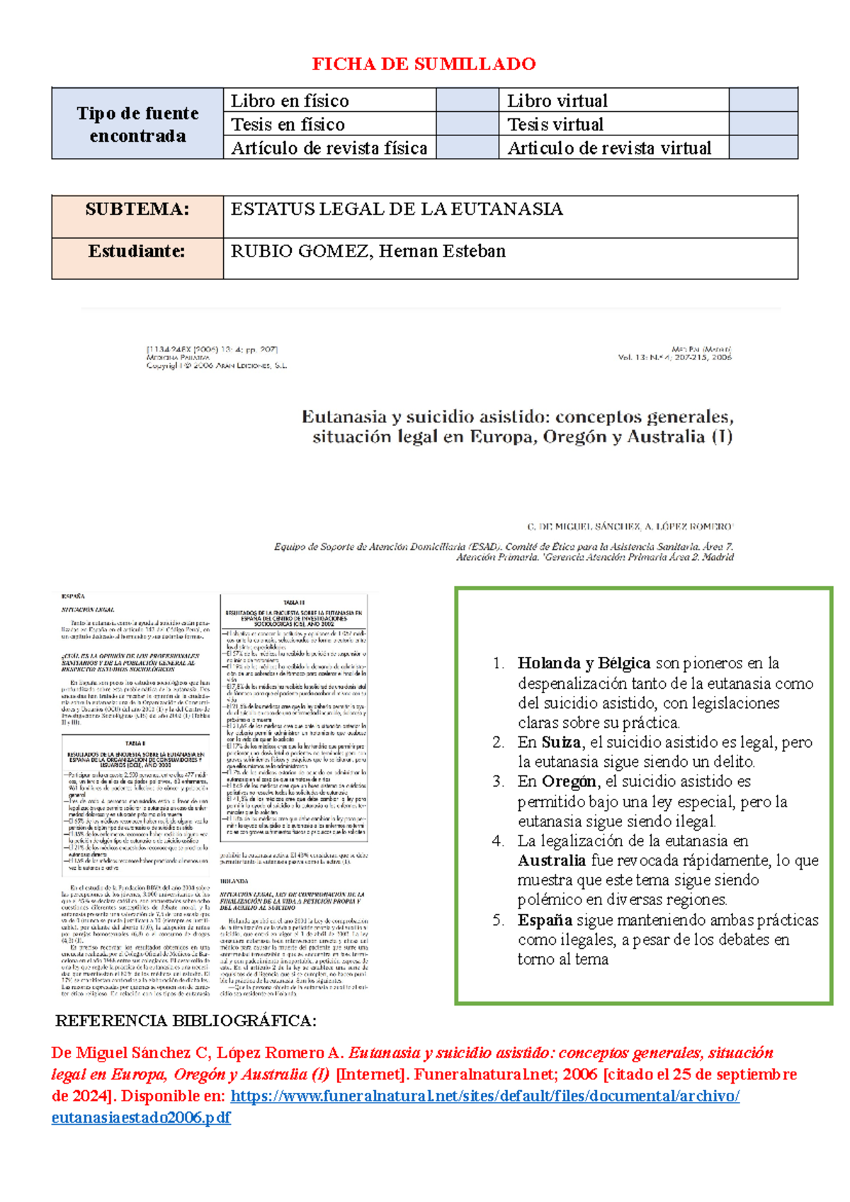 Primera ficha de sumillado y resumen - FICHA DE SUMILLADO Tipo de ...