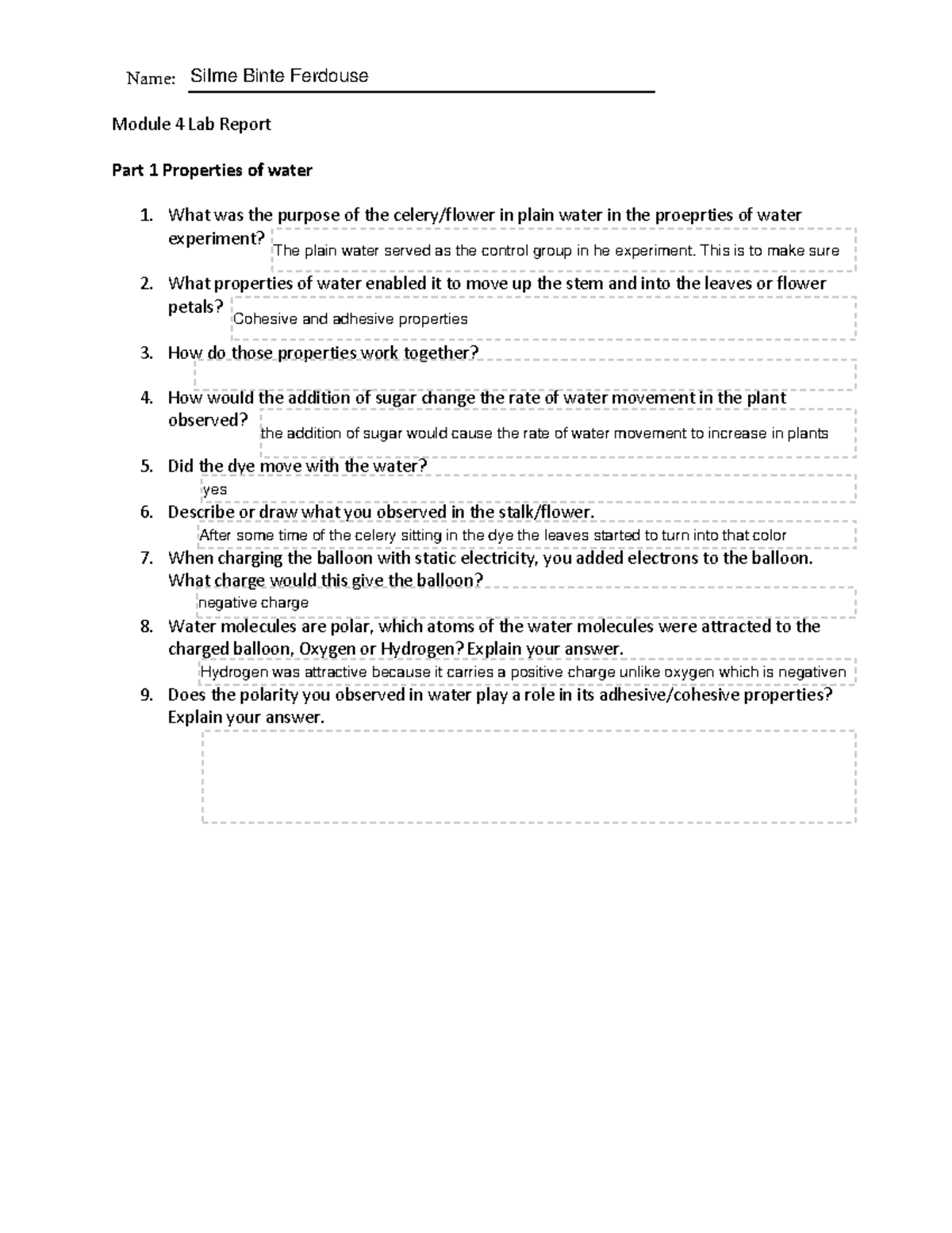 Module 3 Lab Report - Module 4 Lab Report Part 1 Properties of water ...