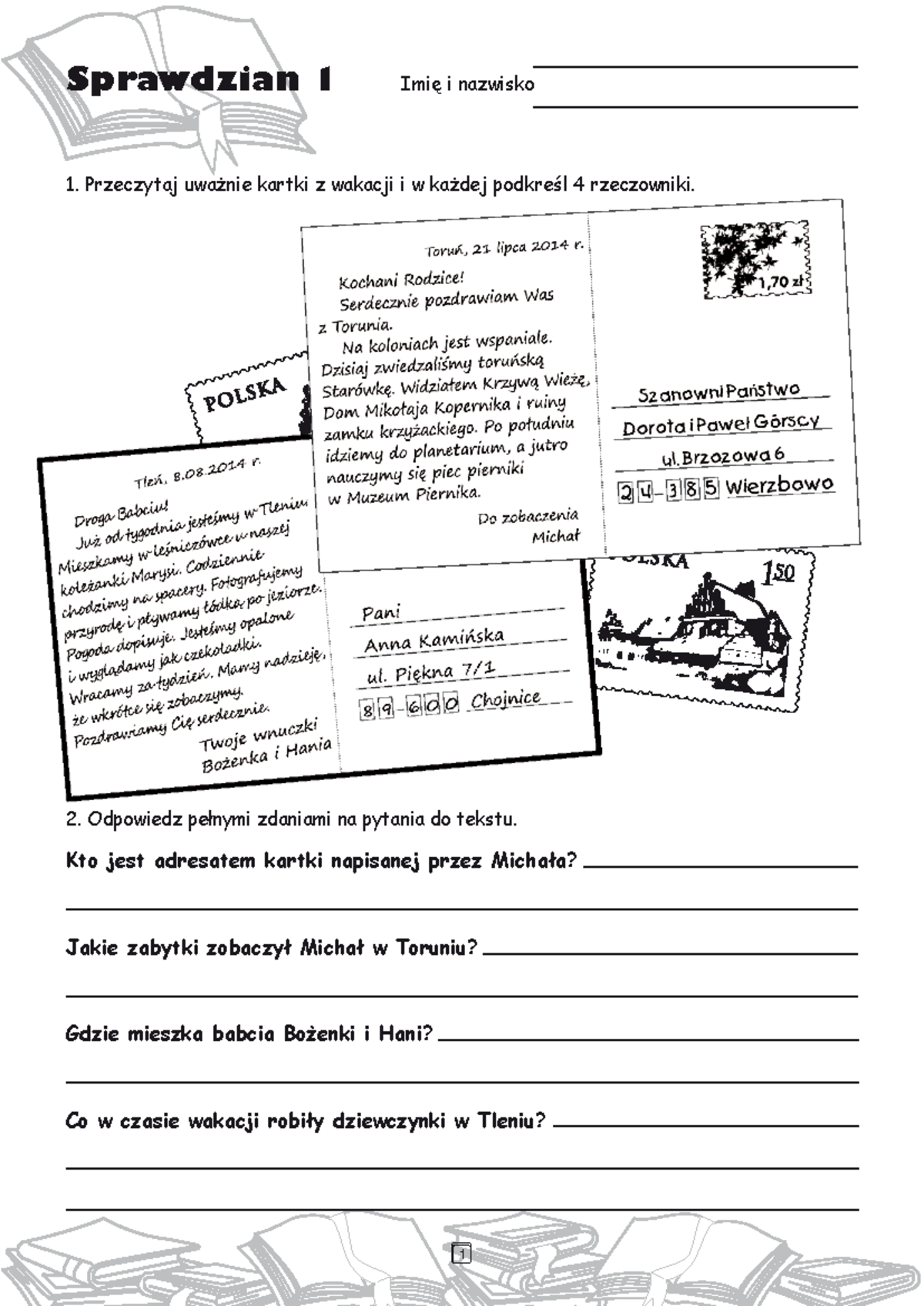 Sprawdzian 1 Przeczytaj Uwaznie Kartki Pdf