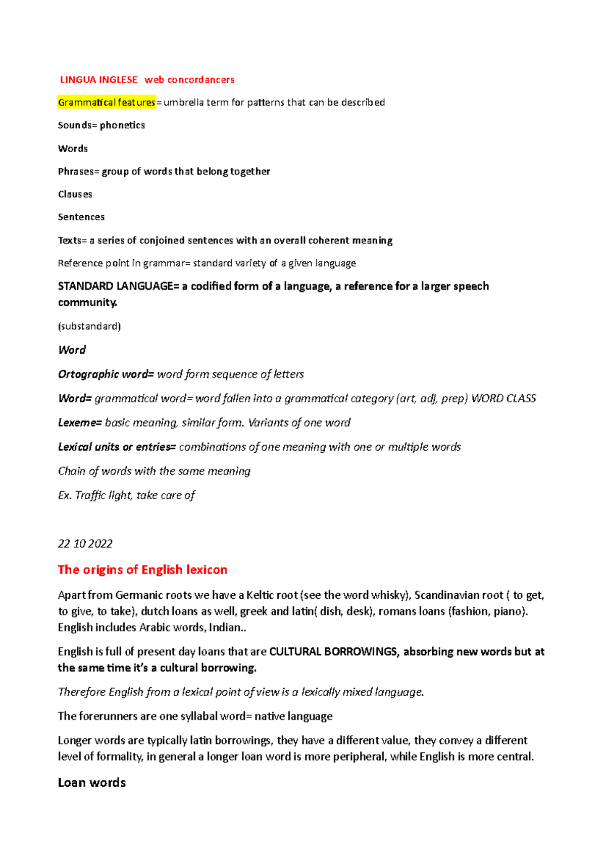 Lingua Inglese - Linguistical aspects of the english language, clauses ...