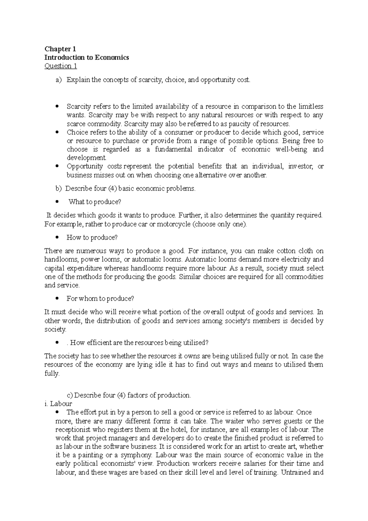 Tutorial economics - Chapter 1 Introduction to Economics Question 1 a ...