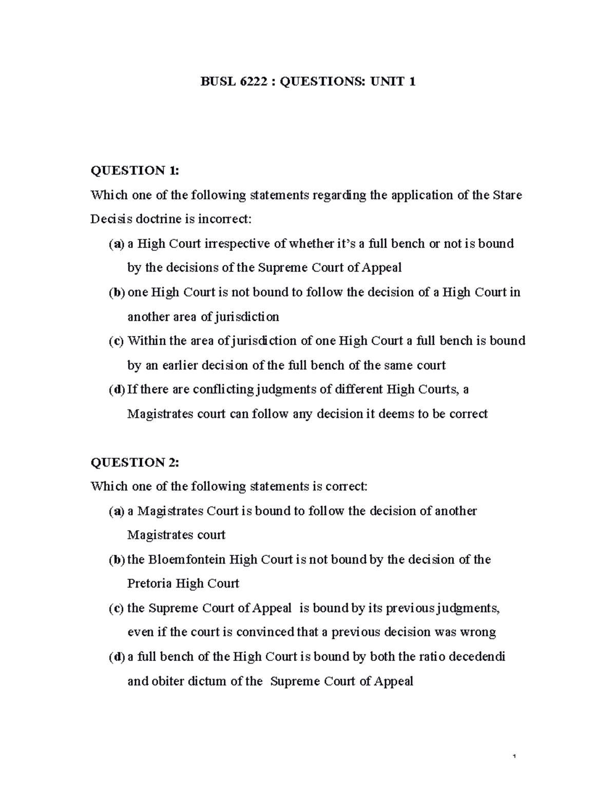 BUSL 6222 unit 1 questions - BUSL 6222 : QUESTIONS: UNIT 1 QUESTION 1 ...
