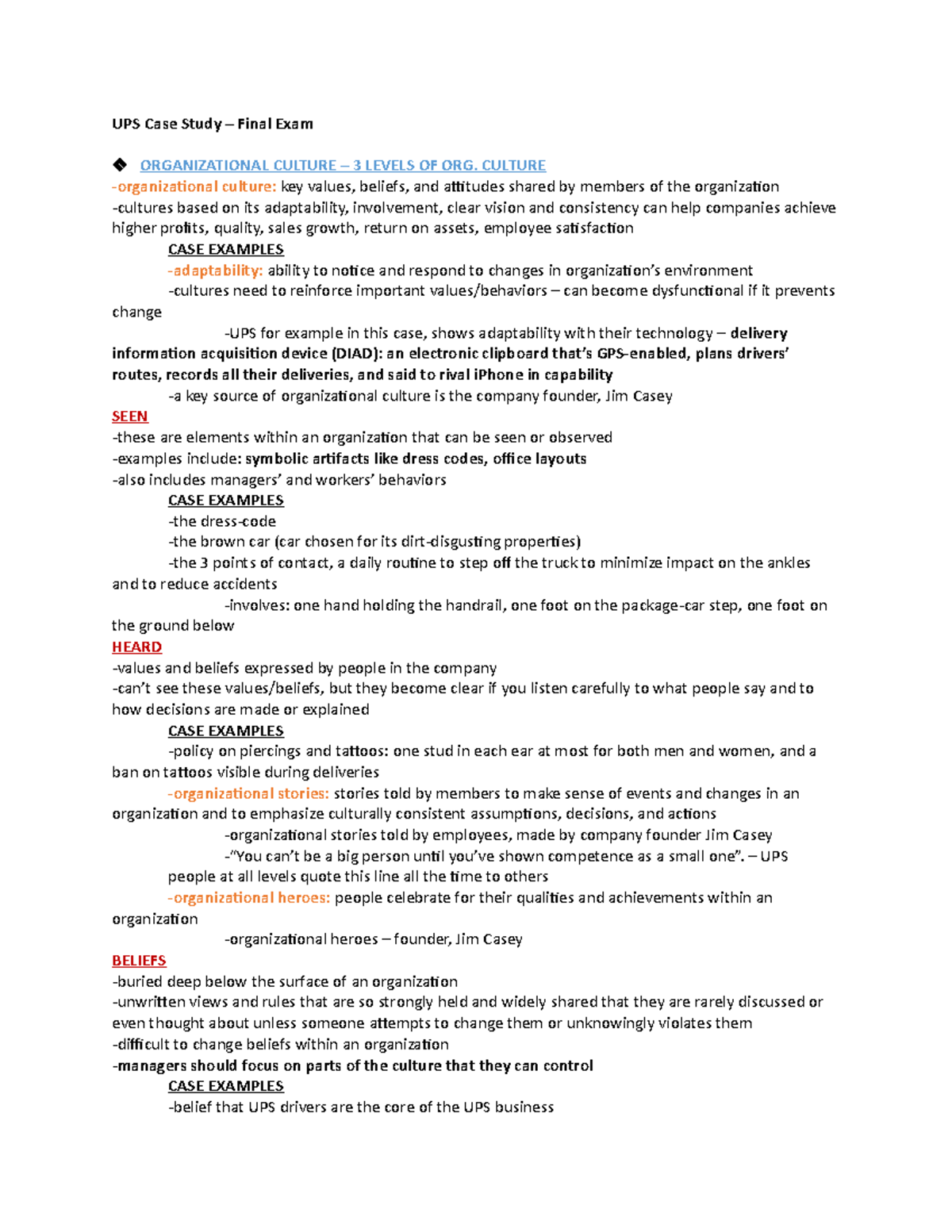 Final Exam Case Study Sample UPS Case Study Final Exam 