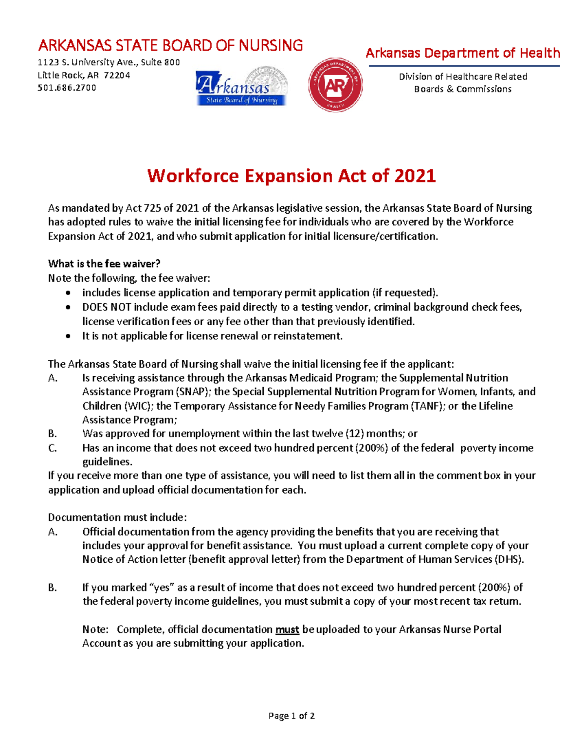 Workforce Expansion Actof 2021 ARKANSAS STATE BOARD OF NURSING 1123 S   Thumb 1200 1553 