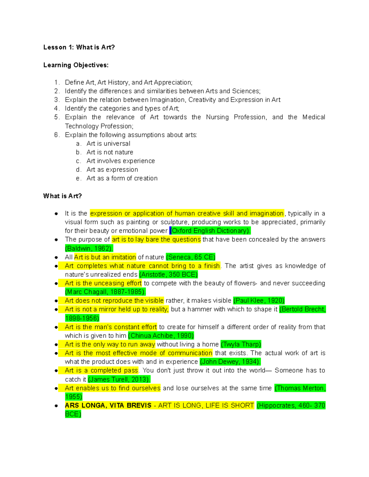 Inbound 956791016109869391 Lesson 1 What is Art? Learning Objectives