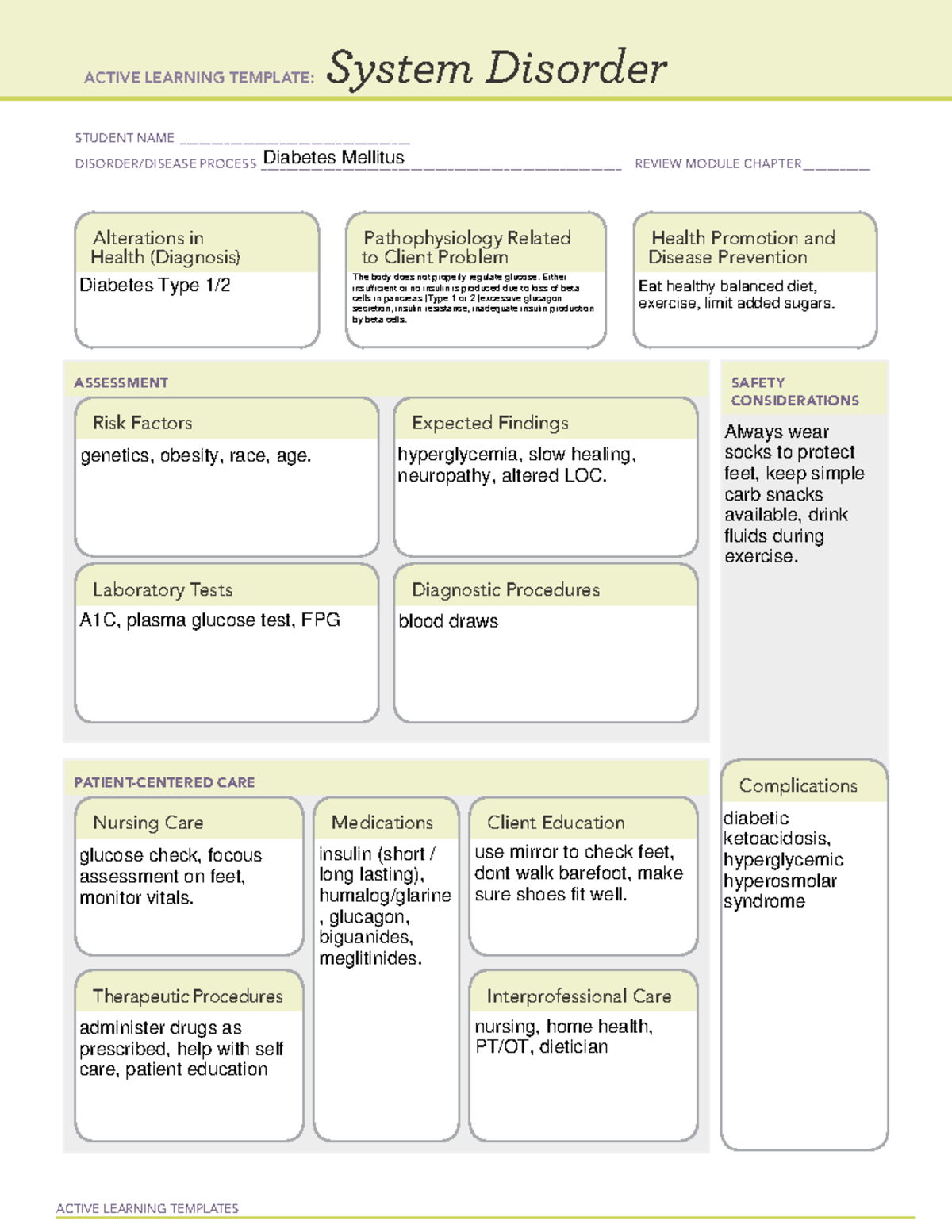 ATI Systems Disorder template (2) diabetes - ACTIVE LEARNING TEMPLATES ...