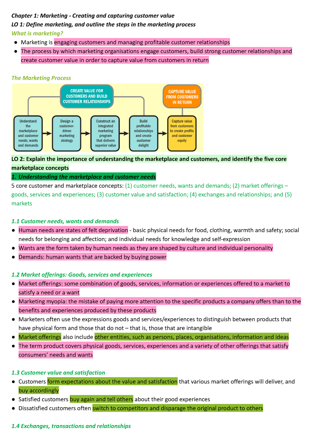 Marketing Principles Chapter 1 Extensive Notes (Lectures, Tutorials ...