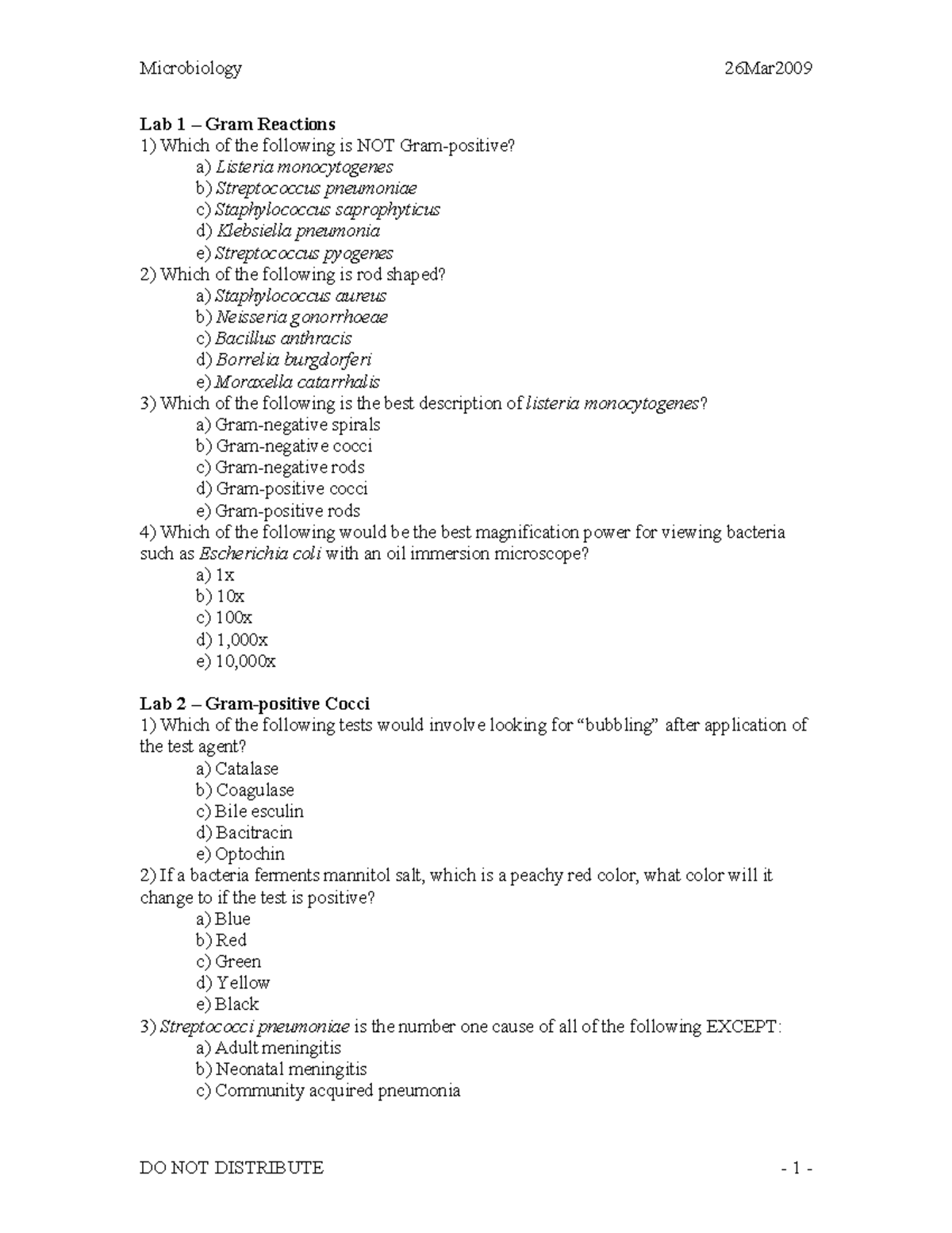 14240921-Quiz-Microbiology - Lab 1 – Gram Reactions Which of the ...