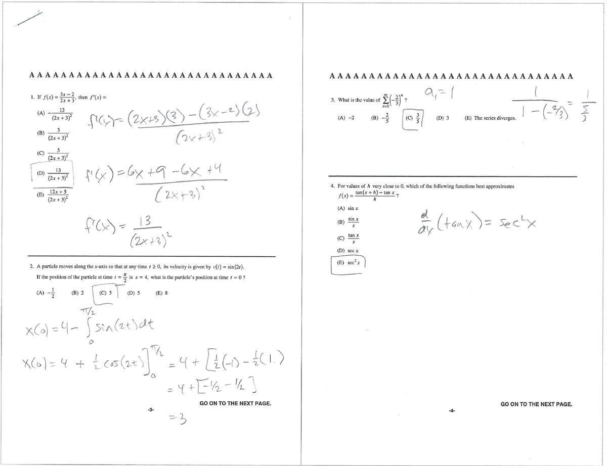 AP Calculus BC Practice MCQ Studocu