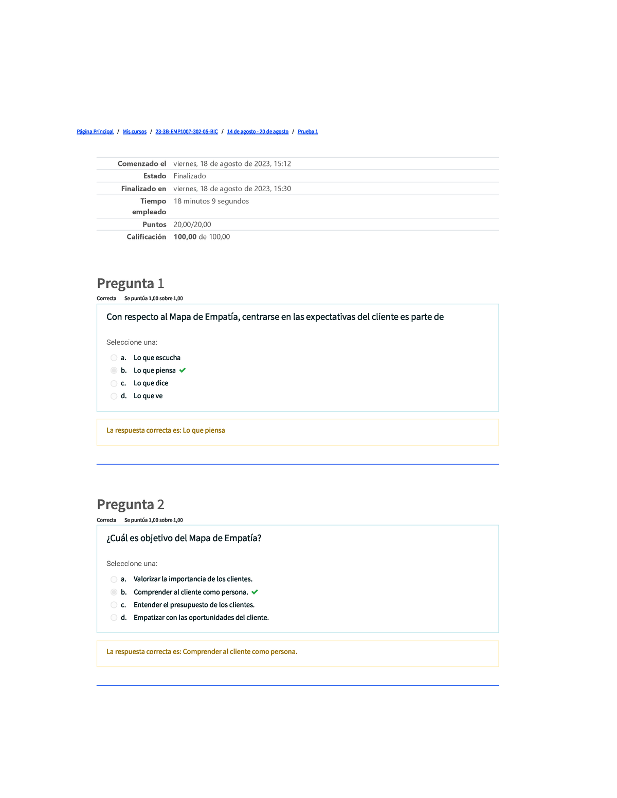 Prueba 1 Emprendimiento 1 - Página Principal / Mis Cursos / 23-3B ...