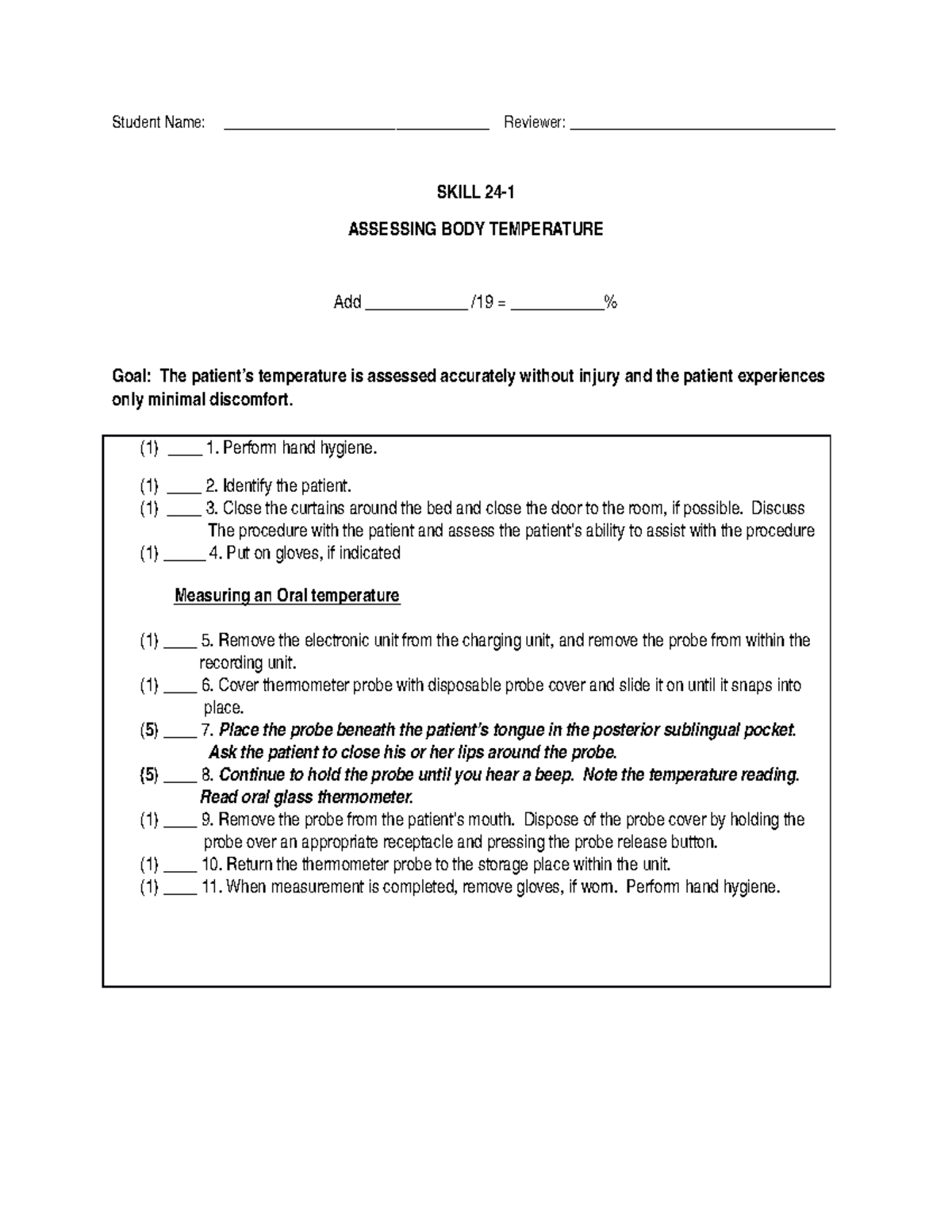 Skill 24-1 Assessing Body temperature skills testing - Student Name ...