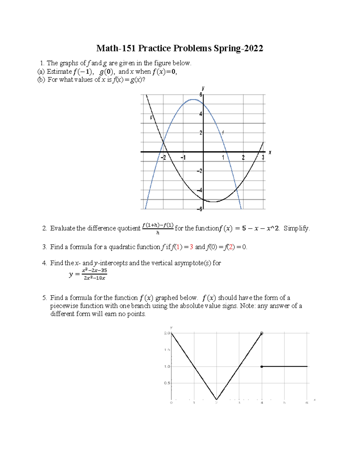 Math-151-Test-1-25-Practice Problems - Math-151 Practice Problems ...