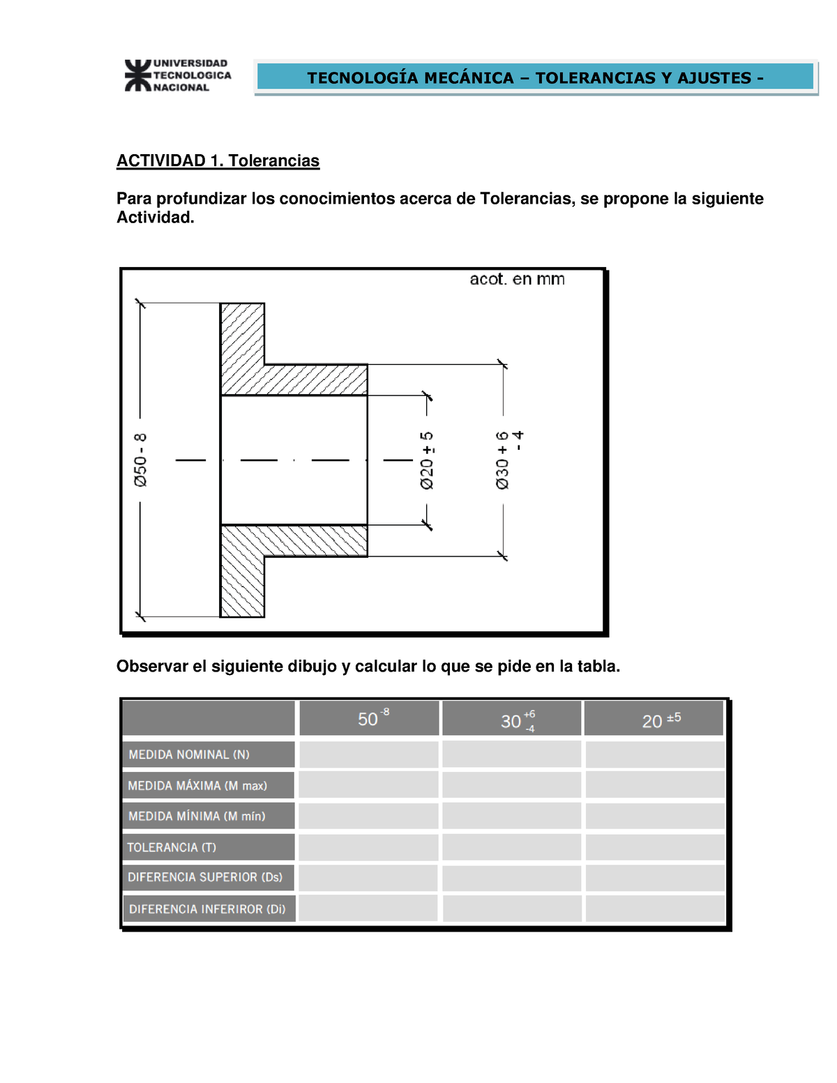 Guia TP Tolerancias Y Ajustes - ACTIVIDAD 1. Tolerancias Para ...