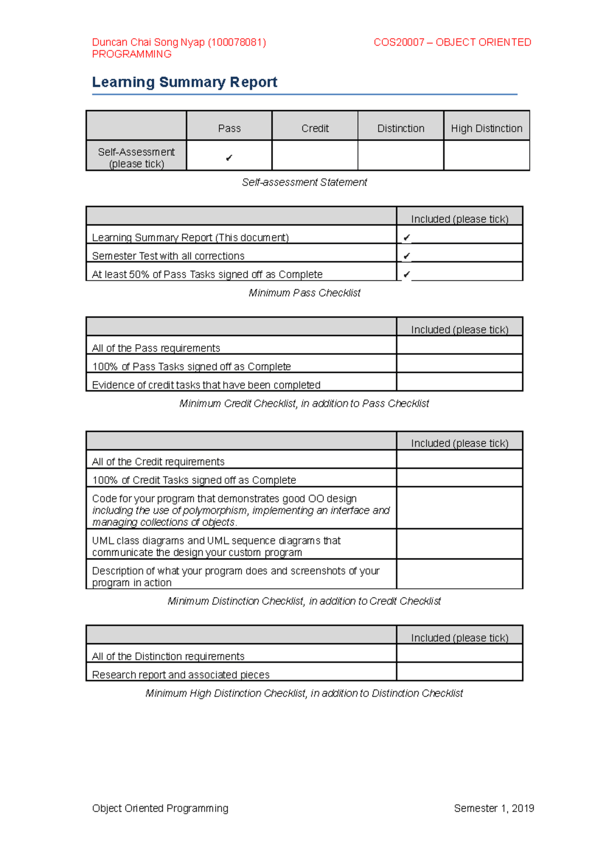 OOP Learning Summary Report - PROGRAMMING Learning Summary Report Pass ...