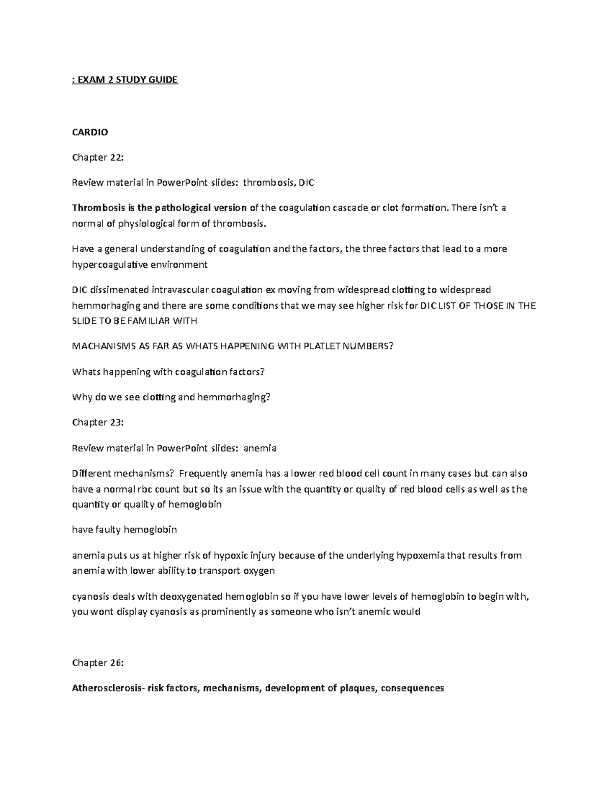 3400G Exam 2 Study Guide - : EXAM 2 STUDY GUIDE CARDIO Chapter 22 ...