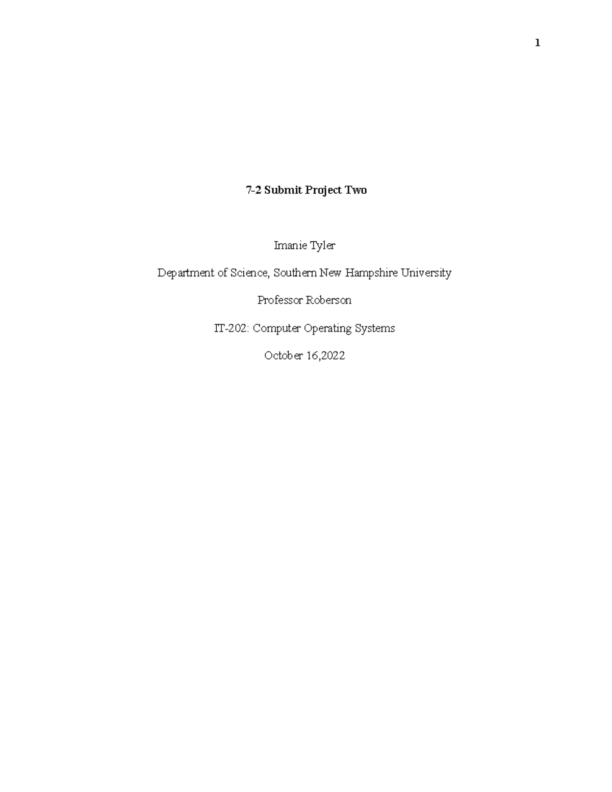 Project Two - Work - 7-2 Submit Project Two Imanie Tyler Department Of 