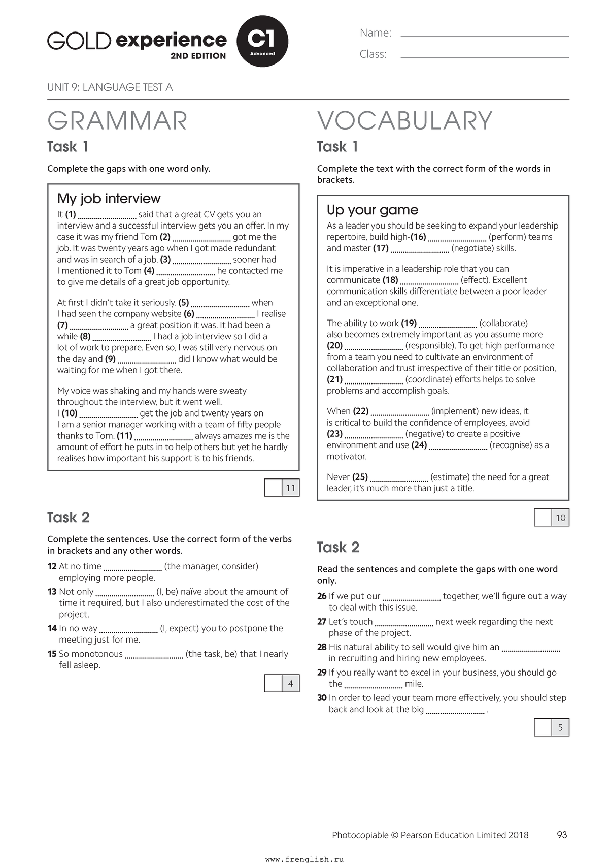 Unit test 9 - gdbgfxbgfz - GRAMMAR Complete the gaps with one word only ...