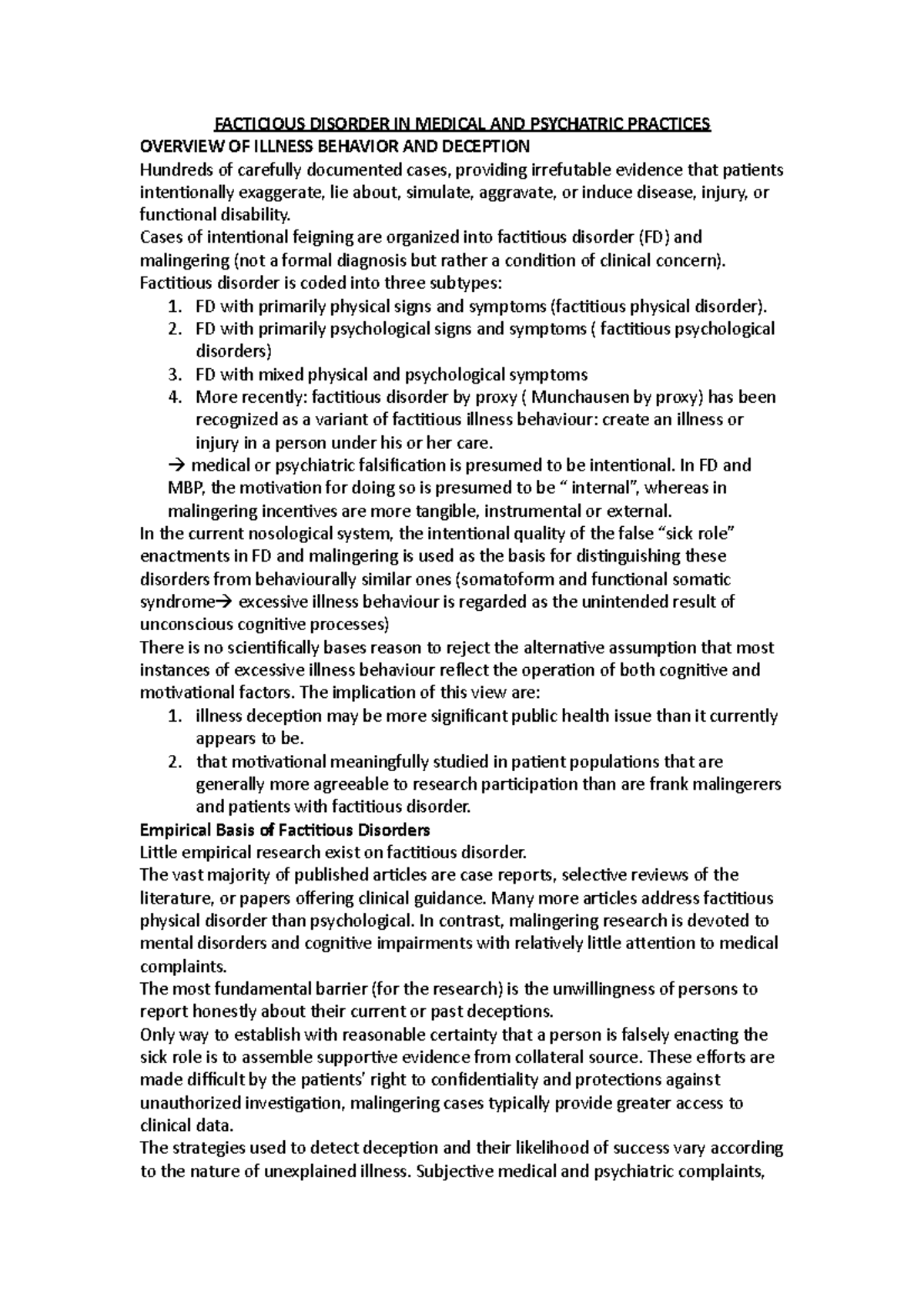 Facticious Disorder IN Medical AND Psychatric Practices - FACTICIOUS ...