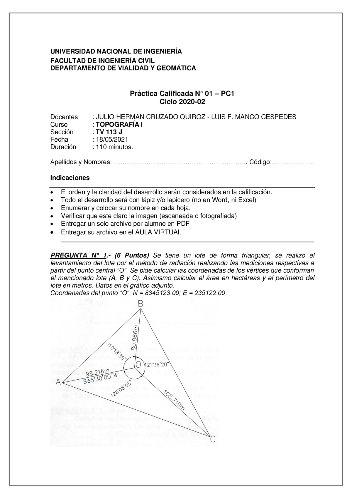 PC1 - TV 113 J- 2021 - I - PRÁCTICA CALIFICADA 1 - UNIVERSIDAD NACIONAL ...