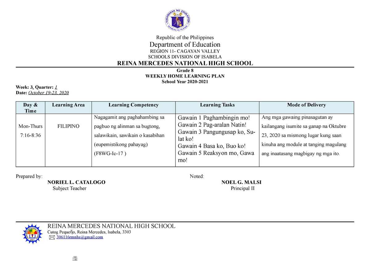 Grade-8-WHLP- Filipino - w3 - Republic of the Philippines Department of ...